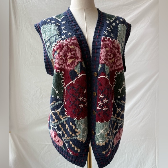 White Stag Crocheted Embroidered Vest – Blue Floral - Picture 1 of 4
